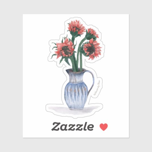 花瓶の花 水彩 シール (シート)