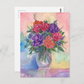 花瓶の赤と紫のバラ ポストカード (正面/裏面)