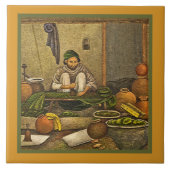 花瓶の間の床に座るセラミックタイル/マン タイル (正面)