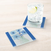 花瓶の青い花注カード ガラスコースター (アングル)