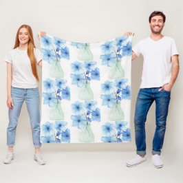 花瓶の青い花注カード フリースブランケット