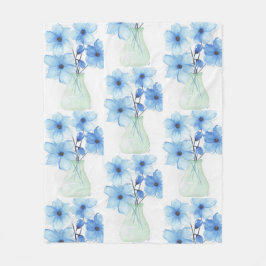花瓶の青い花注カード フリースブランケット