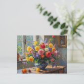 花瓶の静物画の花 ポストカード (スタンド正面)