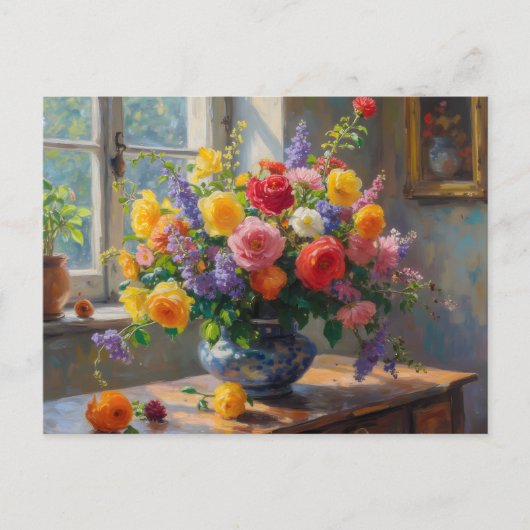 花瓶の静物画の花 ポストカード (正面)