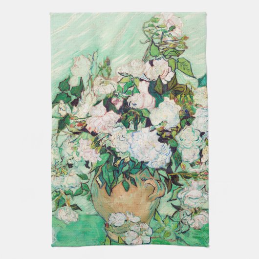 花瓶の静物画 ローズ ヴィンセント・ヴァン・ゴッホ キッチンタオル (縦)