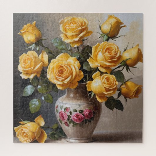 花瓶の黄色いバラ ジグソーパズル (縦)