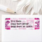 花瓶アートモスのホットピンク紫ポップ・アートの花花花束 ラベル (インサイチュ)