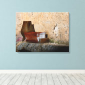 花瓶オッラとバスケットを使用した静物体験 キャンバスプリント (インサイチュ (ウッドフロア))