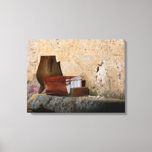 花瓶オッラとバスケットを使用した静物体験 キャンバスプリント (正面)