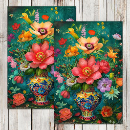 花瓶カラフルの切り離し春の花 薄葉紙