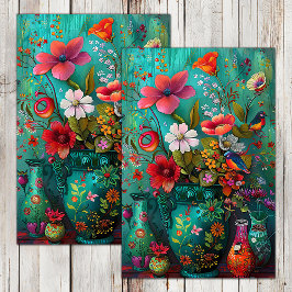 花瓶カラフルの切り離し春の花 薄葉紙