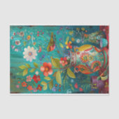 花瓶カラフルの切り離し花を持つ鳥 薄葉紙 (正面)