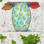 花瓶カラフルフローラタオルの花 キッチンタオル (折り畳み)