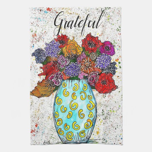花瓶カラフルフローラタオルの花 キッチンタオル (縦)