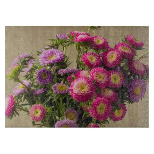 花瓶ガラスの切り板に野生の花 カッティングボード (正面)