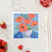 花瓶ナプキンの赤いケシ スタンダードカクテルナプキン (インサイチュ)