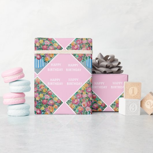 花瓶バラハッピーバースデー ラッピングペーパー (ベビーシャワー)