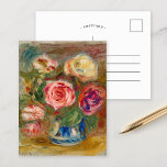 花瓶バラ |ルノアール ポストカード<br><div class="desc">バラ(1913年~1915年) |印象派のフランスのアーティスト、ピエール・アウグスト・ルノアールによるオリジナルのアートワーク(1841年~1919年)。このアート素晴らしは絵画、抽象芸術の印象派の静かな生き方を描いた青い花瓶の中にピンクのバラが入った風変わりな背景。デザインツールを使用してイメージのカスタム文字を追加したり、イメージをカスタマイズする。</div>