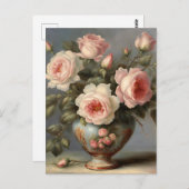 花瓶ビクトリアンにピンクのバラ ポストカード (正面/裏面)