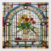 花瓶フェイクにステンドグラスの花 ウィンドウサイン (シート)