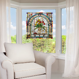 花瓶フェイクにステンドグラスの花 ウィンドウサイン