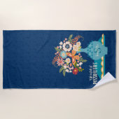 花瓶ブルーフローラ感動的引用文 ビーチタオル (正面)