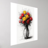 花瓶モダンの赤と黄色のバラ 箔ポスター (レイダウン)