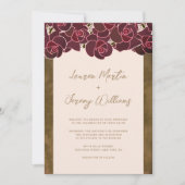 花瓶モダンピンクのフローラのブルゴーニュのバラ結婚 招待状 (正面)