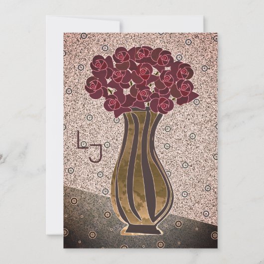 花瓶モダンピンクのフローラのブルゴーニュのバラ結婚 招待状 (裏面)