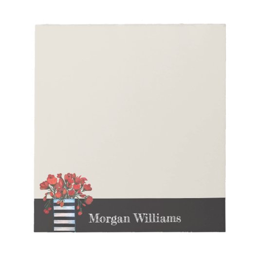 花瓶付き赤ストライプの花 ノートパッド (正面)