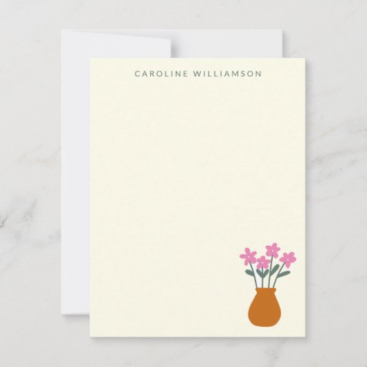 花瓶名のかわいいピンクのパーソナライズされた花 ノートカード (正面)