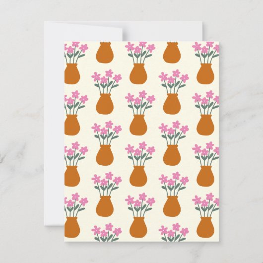 花瓶名のかわいいピンクのパーソナライズされた花 ノートカード (裏面)