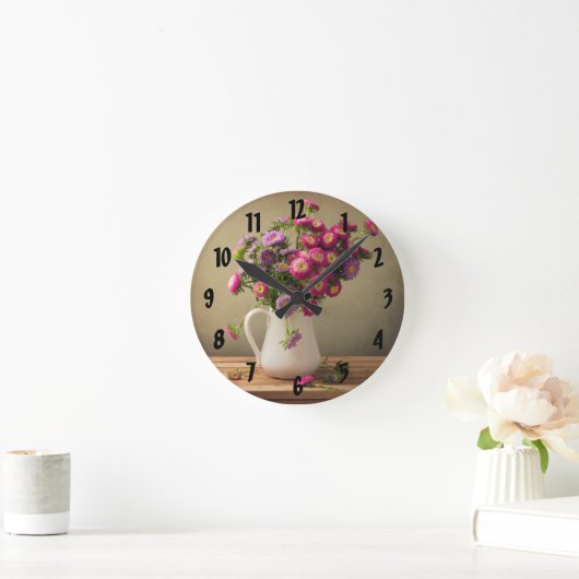 花瓶時計の野生の花 ラウンド壁時計 (ホーム)