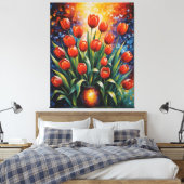 花瓶絵を描に入った赤いチューリップ キャンバスプリント (インサイチュ (寝室))