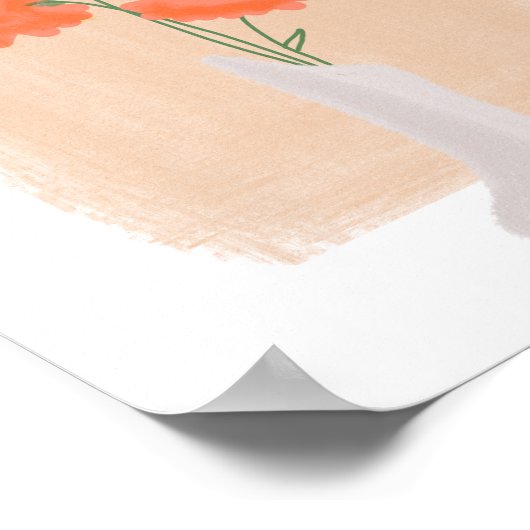 花瓶花手描きアートのオレンジ色の花 ポスター (角)