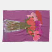 花瓶芸術品を気取ったにカラフル幸せな花+名前をカスタムする キッチンタオル (横)