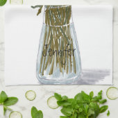 花瓶芸術品を気取ったにカラフル幸せな花+名前をカスタムする キッチンタオル (折り畳み)