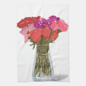 花瓶芸術品を気取ったにカラフル幸せな花+名前をカスタムする キッチンタオル (縦)
