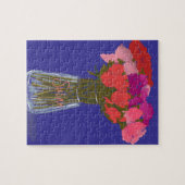 花瓶芸術品を気取ったにカラフル幸せな花+名前をカスタムする ジグソーパズル (横)