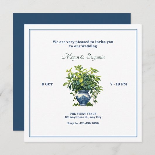 花瓶芸術的付き結婚植物 招待状 (正面/裏面)