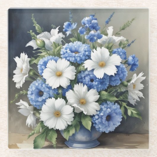 花瓶 エレガント 水彩 ガラスコースター (正面)