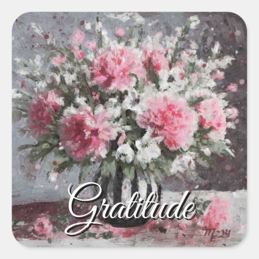 花生ピンクのカーネーション花びら スクエアシール (正面)