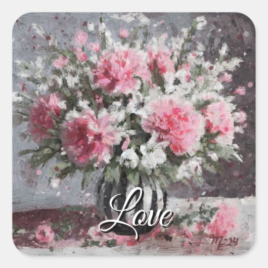 花生ピンクのカーネーション花びら スクエアシール (正面)