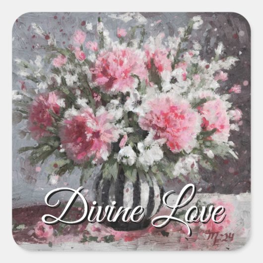 花生ピンクのカーネーション花びら スクエアシール (正面)