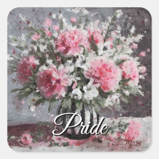 花生ピンクのカーネーション花びら スクエアシール (正面)