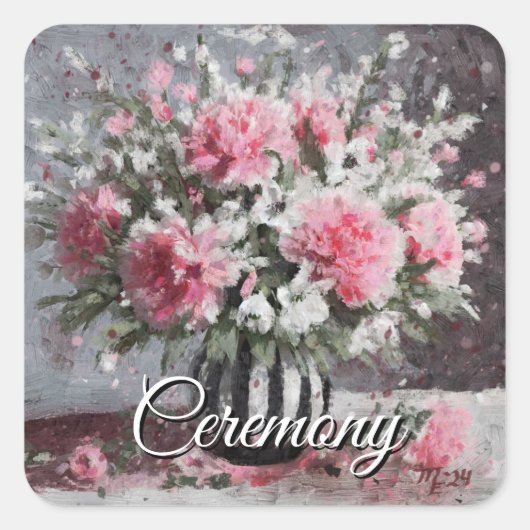 花生ピンクのカーネーション花びら スクエアシール (正面)