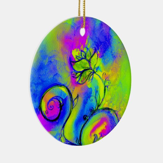 花用モお洒落ノグラムピンクイエローパープルー セラミックオーナメント (右)