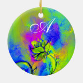 花用モお洒落ノグラムピンクイエローパープルー セラミックオーナメント (裏面)