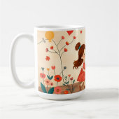 花畑でハートをシェアする2人の女の子 コーヒーマグカップ (左)