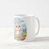 花畑でホップするキュートなウサギ コーヒーマグカップ (正面右)